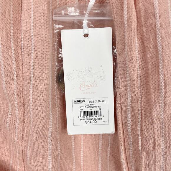 NWT Candie’s Pink Stripe Linen One Button Blazer - Picture 4 of 9